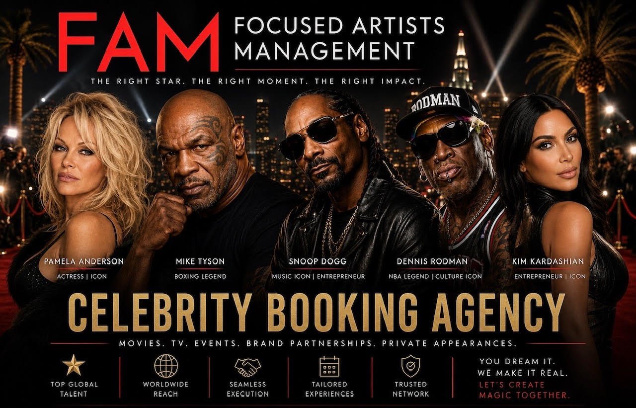 FAM celebrity booking agency campaign creative featuring represented talent
