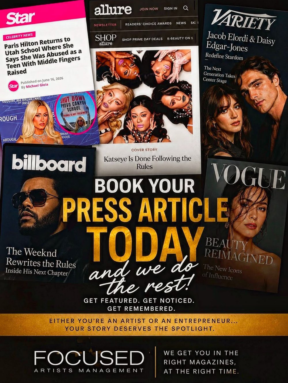FAM press service announcement poster: Book your press article today